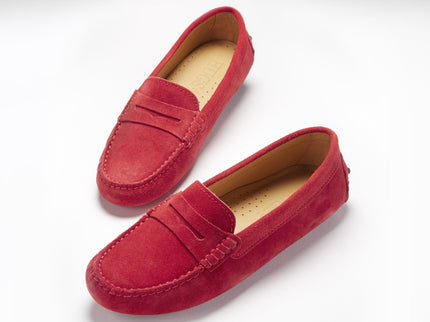 Women's Penny Driving Loafers, red suede