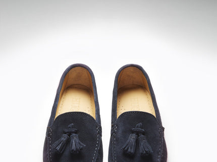 Women's Tasselled Driving Loafers, navy blue suede