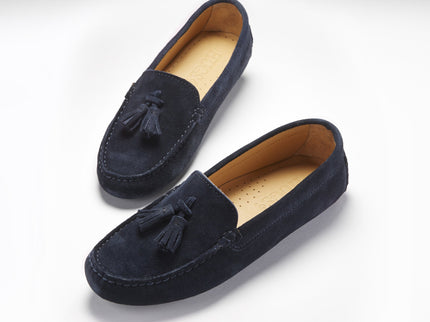 Women's Tasselled Driving Loafers, navy blue suede