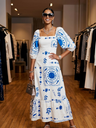Maxi-Kleid Mediterraner Print Puffarm GRAMERCY