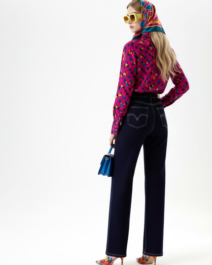 💟FIFTH AVENUE Wide-Leg Cropped Jeans | Dark Blue