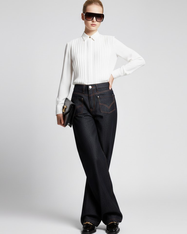 Wide-Leg Denim Hose mit Inverted Pocket Design