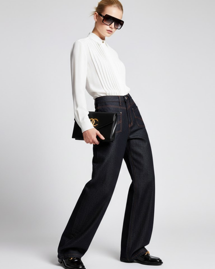 Wide-Leg Denim Hose mit Inverted Pocket Design