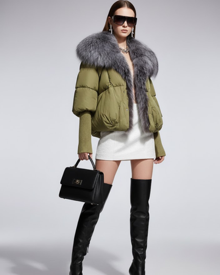 Women's Cropped Fur Puffer Jacket GOWANUS New Collection Couture in Manhattan BYMANYC ® New York