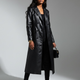 Women's Long Vegan Leather Trench Coat BLACK FINANCIAL COUTURE BYMANYC ® New York-1
