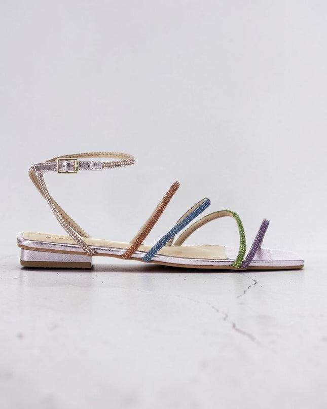 Arca Leder-Sandalen – Kristallriemen Flach Lila | Mangará Atelier