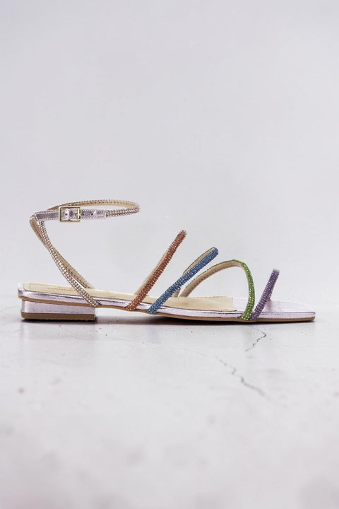 Arca Leder-Sandalen – Kristallriemen Flach Lila | Mangará Atelier