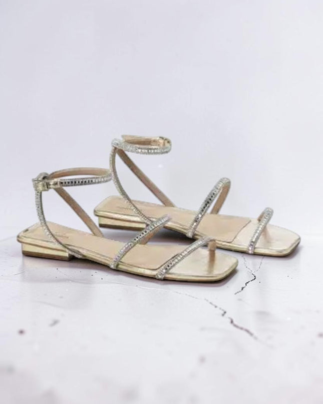 Aroeira Gold Leder-Sandalen – Kristallriemen