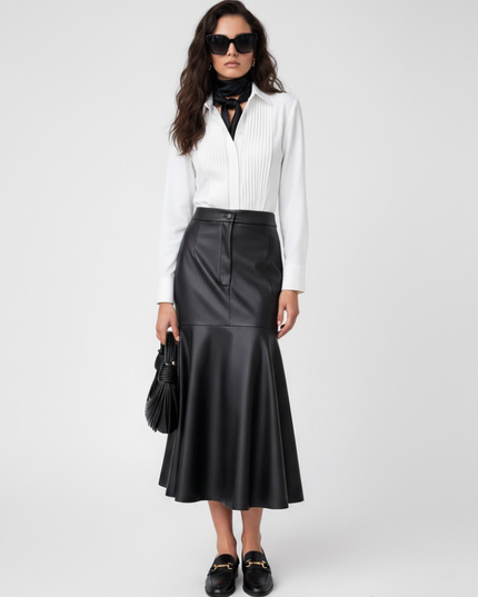 💟 TRIBECA COUTURE Vegan Leather Fishtail Skirt | Schwarz