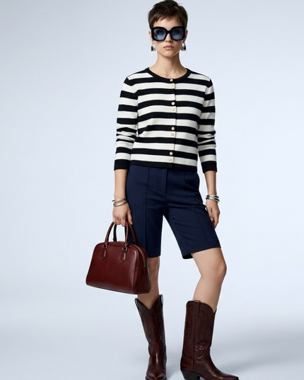 BYMANYC ® New York | Parisian Gold Button Cardigan | Stripe