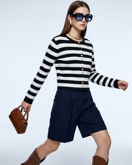 BYMANYC ® New York | Parisian Gold Button Cardigan | Stripe