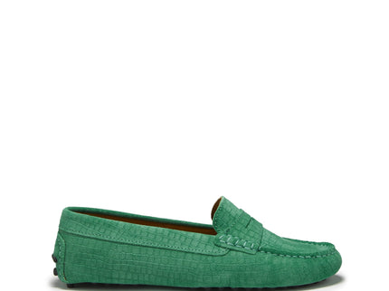 Women's Penny Driving Loafers, emerald embossed suede