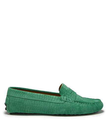 Hugs & Co. Penny Driving Loafers – Emerald Wildleder mit Gecko-Print