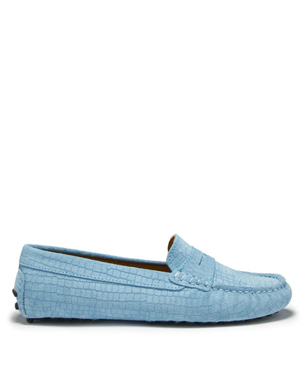Women's Penny Driving Loafers, blue embossed suede-0