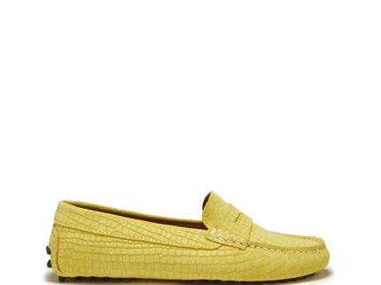 Women's Penny Driving Loafers, yellow embossed suede