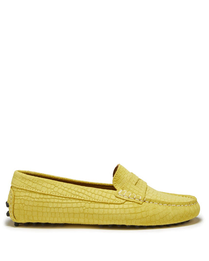 Hugs & Co. Penny Driving Loafers – Gelb Wildleder mit Gecko-Print