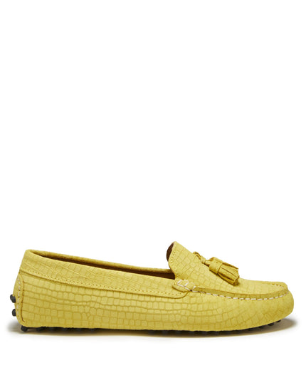 Women's Tasselled Driving Loafers, yellow embossed suede-0