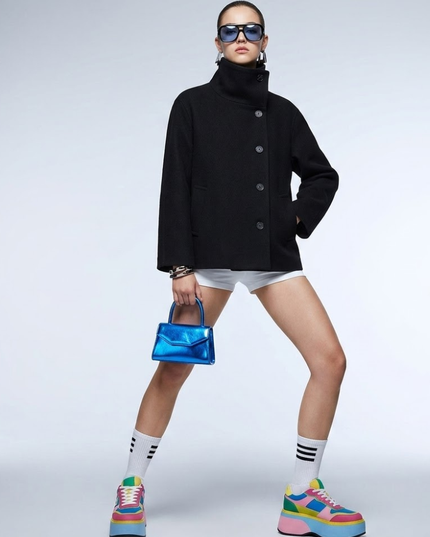 BYMANYC ® New York | Soho asymmetrischer Kurzmantel aus Wollmischung | Schwarz