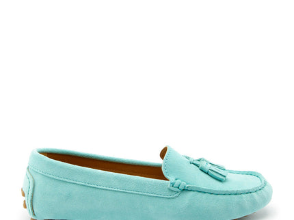 Women's Tasselled Driving Loafers, aqua suede