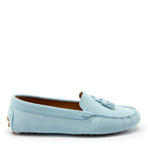 Women's Tasselled Driving Loafers, sky blue suede-0