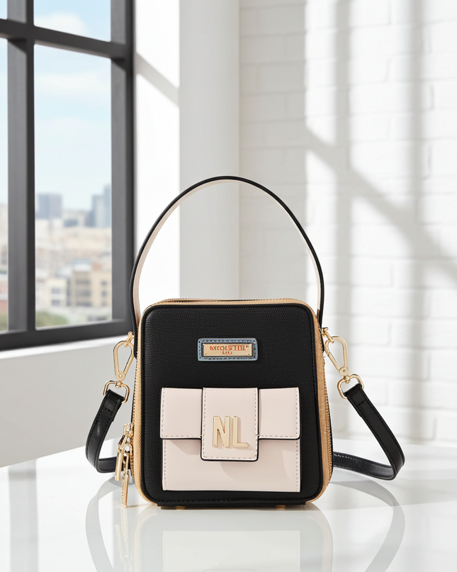 Umhängetasche mit Tasche & Color-Block-Design (Schwarz) – Nicole Lee