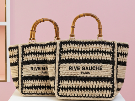 CROCHET Woven Shopper RIVE GAUCHE with Bamboo Handles
