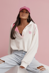 LA BALANCIA | LOOM Fleece-Sweater | Ecru mit Rosa