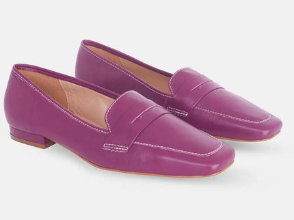 Cipó Beige Leder-Loafer mit eckiger Spitze – Flach