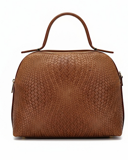 ZEEN | NOA Ledertasche mit geprägtem Flechtmuster | Camel