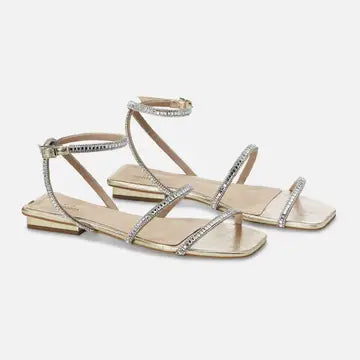 Aroeira Gold Leder-Sandalen – Kristallriemen