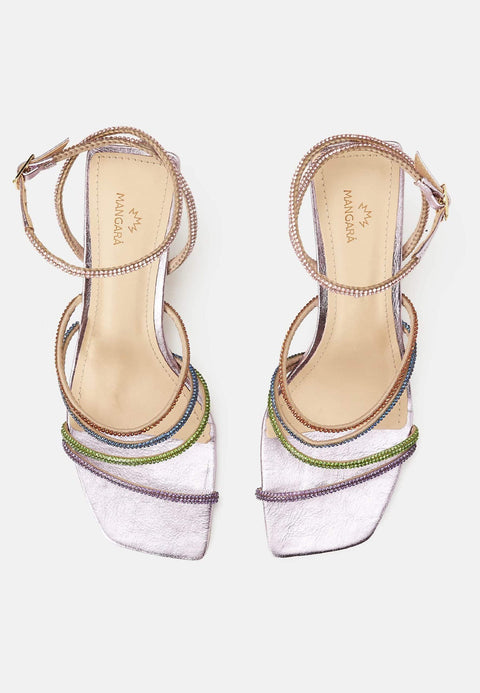 Arca Leder-Sandalen – Kristallriemen Flach Lila | Mangará Atelier