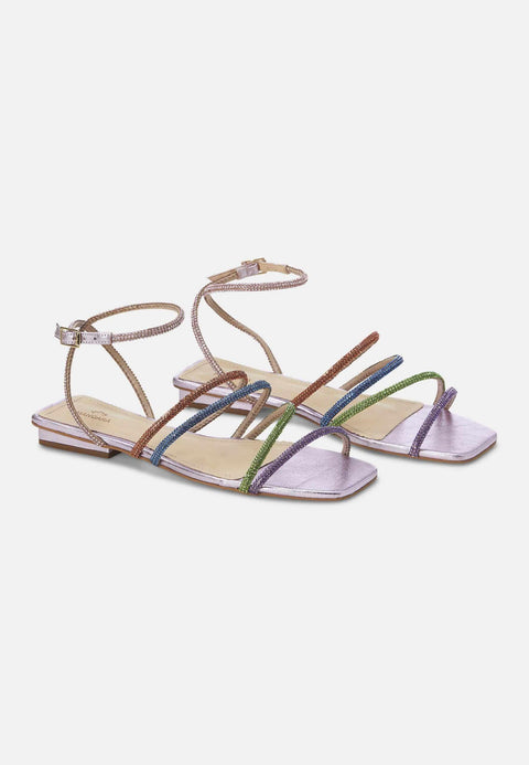 Arca Leder-Sandalen – Kristallriemen Flach Lila | Mangará Atelier