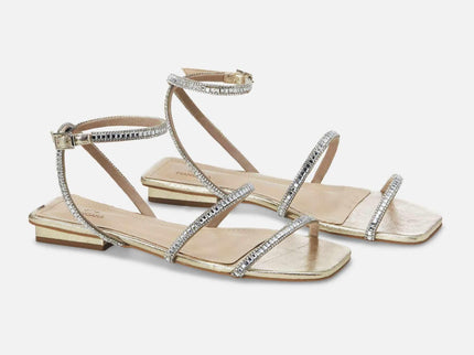 Aroeira Leder-Sandale Gold – Kristallriemen Flach