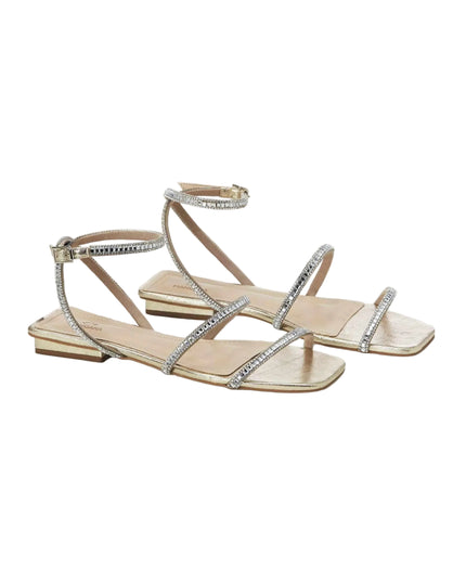 Aroeira Leder-Sandale Gold – Kristallriemen Flach
