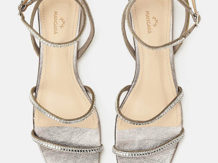Aroeira Leder-Sandale Silber – Kristallriemen Flach