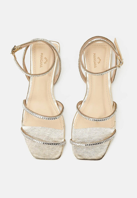 Aroeira Gold Leder-Sandalen – Kristallriemen