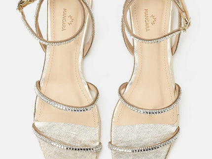 Aroeira Leder-Sandale Gold – Kristallriemen Flach