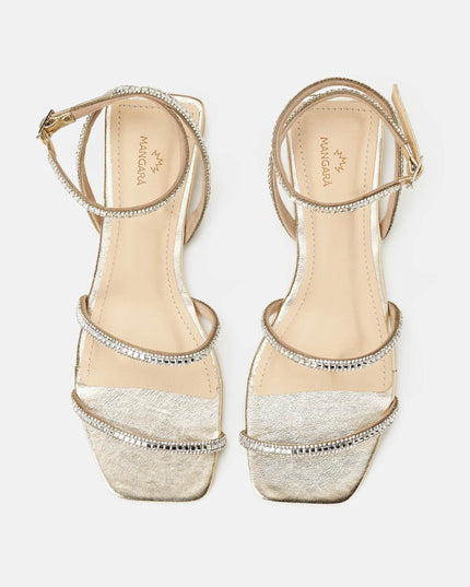 Aroeira Leder-Sandale Gold – Kristallriemen Flach