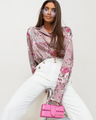 LA BALANCIA | MADDIE Satin-Bluse | Beige Flowers