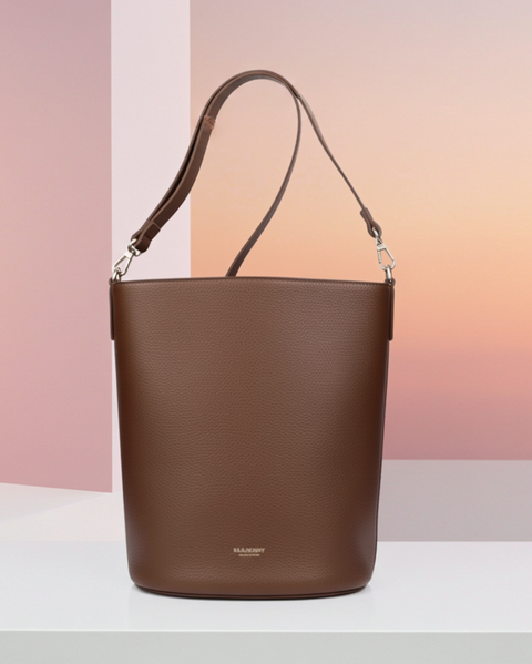 BURBERRY BUCKET LEATHER BAG MD BROWN