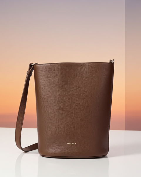 BURBERRY BUCKET LEATHER BAG MD BROWN