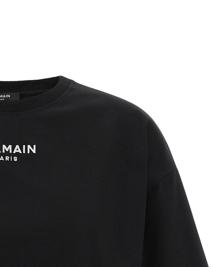 Balmain | Cropped Baumwoll-T-Shirt mit Logo-Stickerei | Schwarz | Damen
