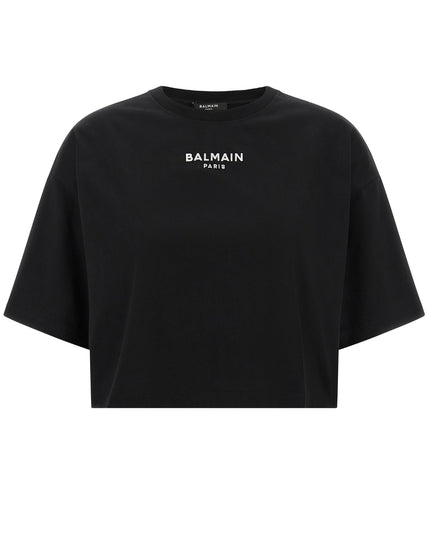 Balmain | Cropped Baumwoll-T-Shirt mit Logo-Stickerei | Schwarz | Damen