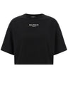 Balmain | Cropped Baumwoll-T-Shirt mit Logo-Stickerei | Schwarz | Damen