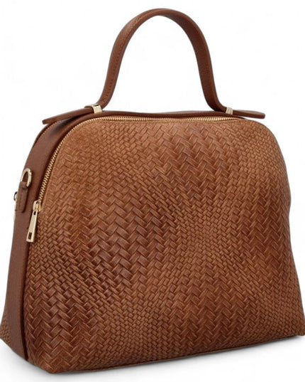 ZEEN | NOA Ledertasche mit geprägtem Flechtmuster | Camel