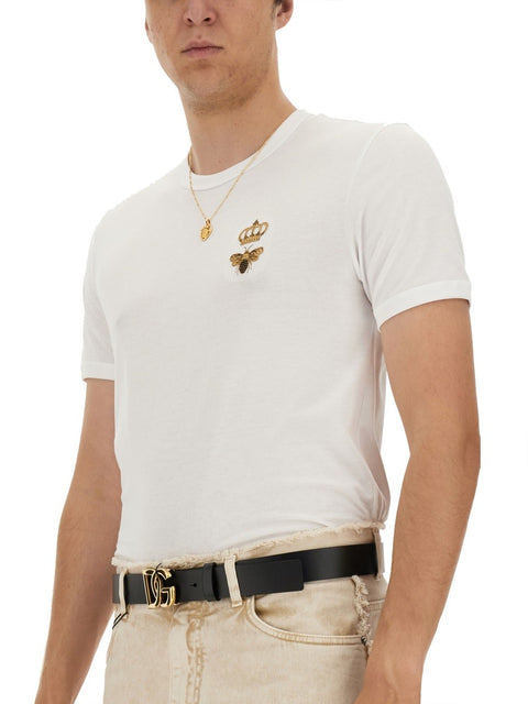 "BEE AND CROWN" EMBROIDERED T-SHIRT