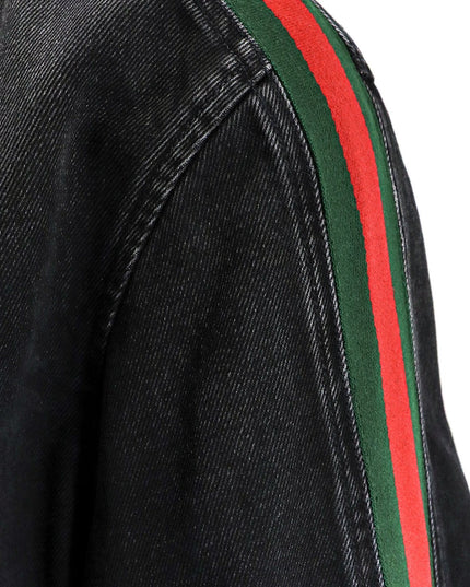 Black denim jacket certified cotton jacket with a faded effect