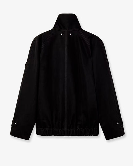 Black denim jacket with floral details in sequins and crystals