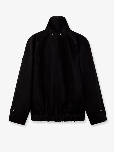 Black denim jacket with floral details in sequins and crystals