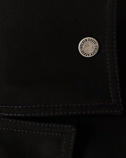 Black denim jacket with floral details in sequins and crystals